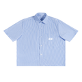 "SS" Logo Oversized Vertical Stripe Boxy Button Shirt