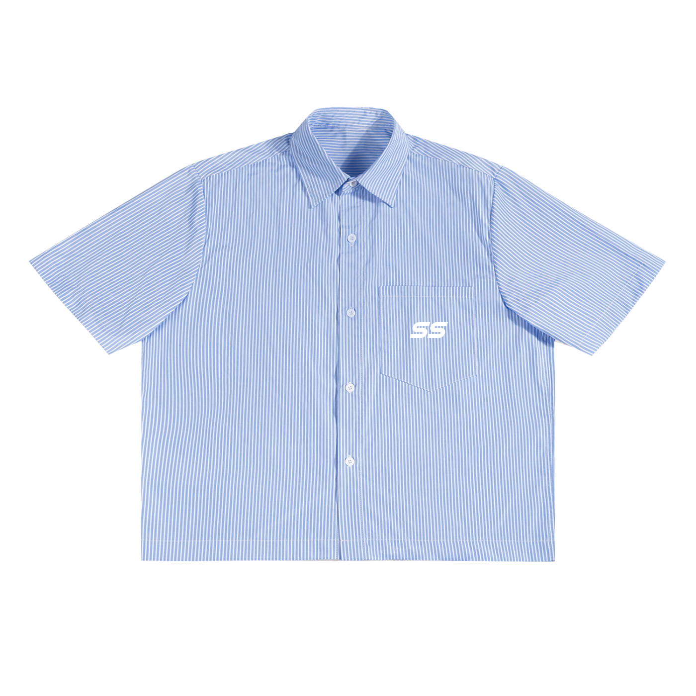 "SS" Logo Oversized Vertical Stripe Boxy Button Shirt