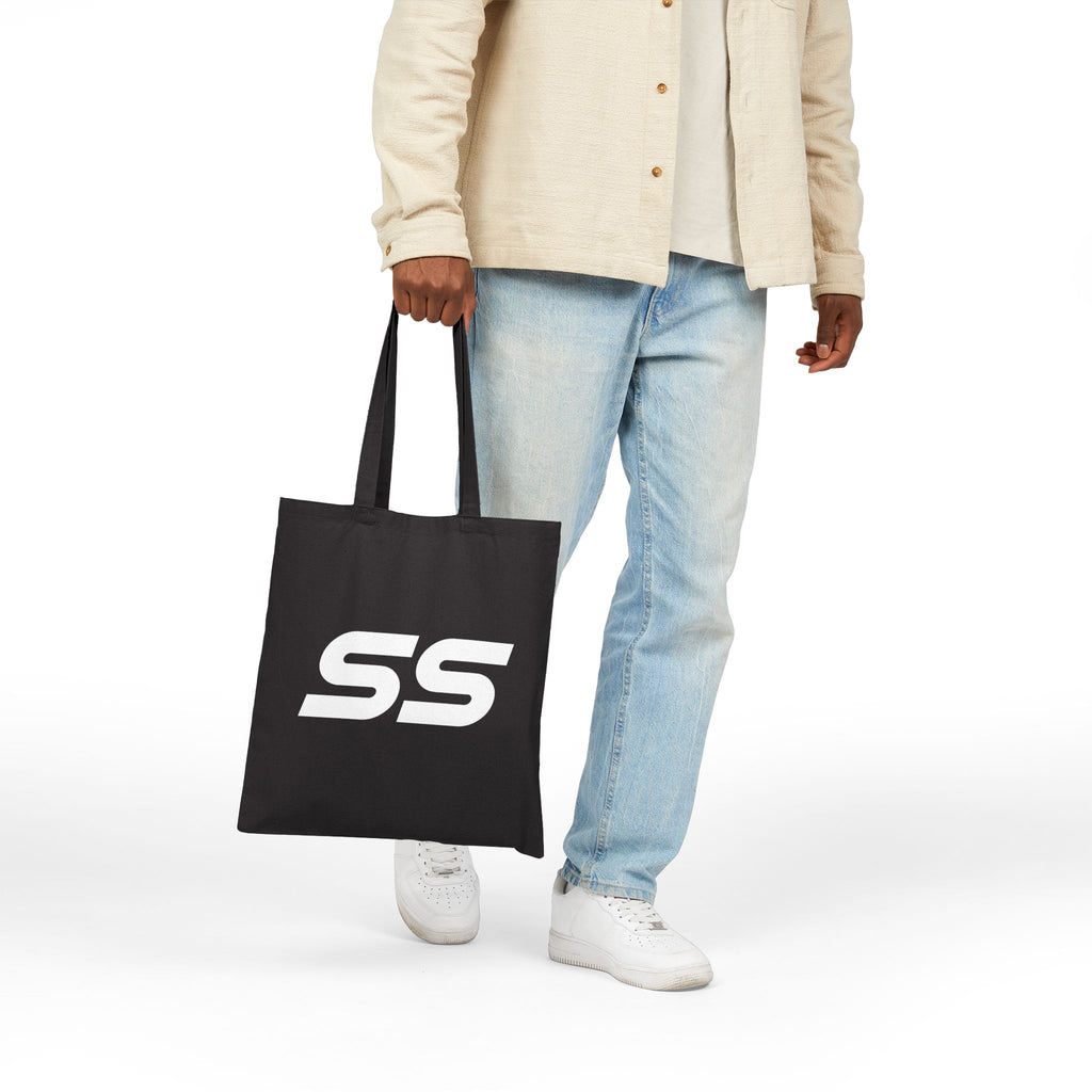 Tote Bag — Minimal White "SS" Logo Cotton Canvas Tote