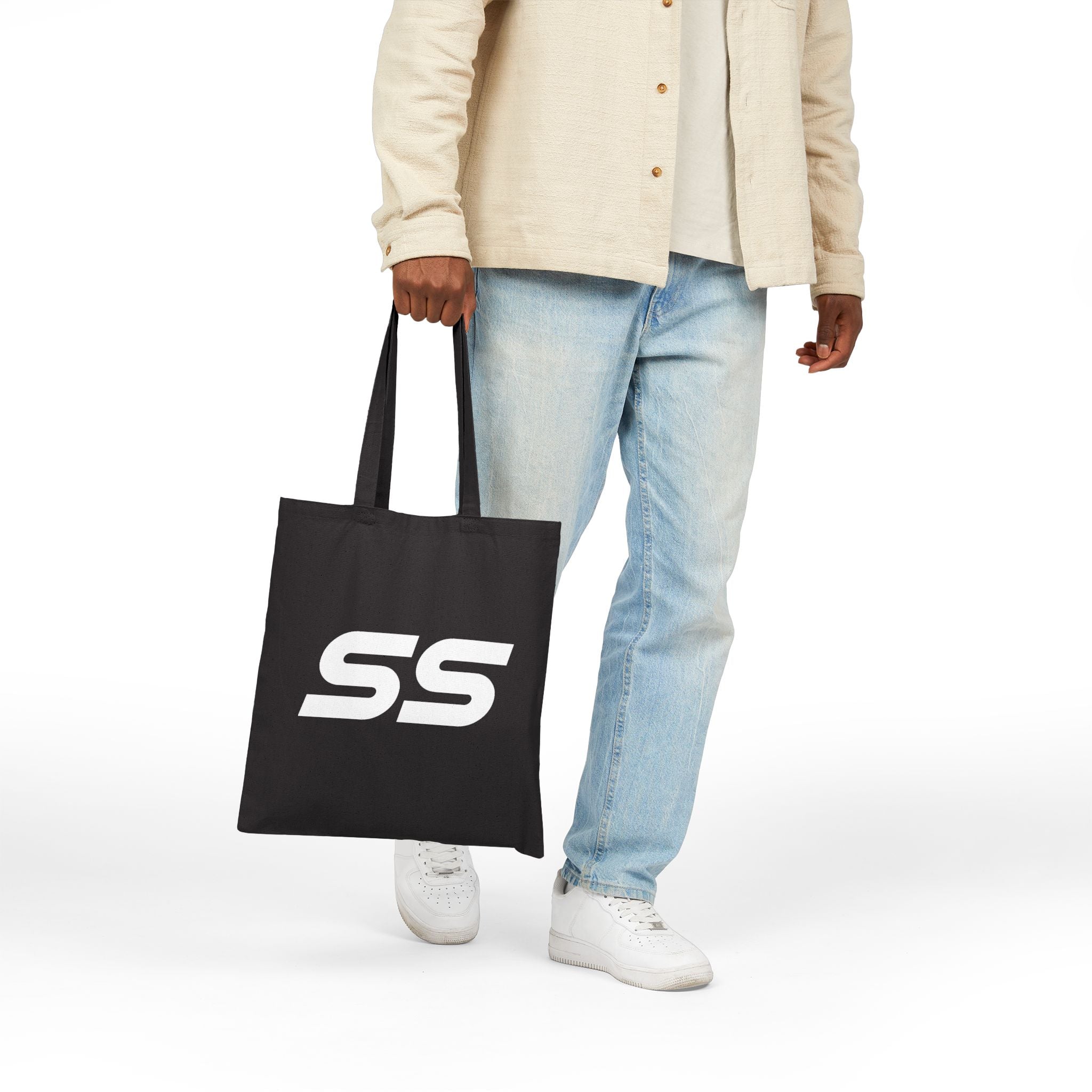 Tote Bag — Minimal White "SS" Logo Cotton Canvas Tote