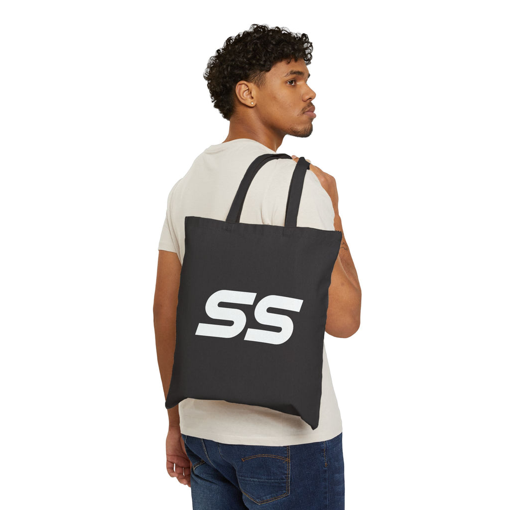 Tote Bag — Minimal White "SS" Logo Cotton Canvas Tote