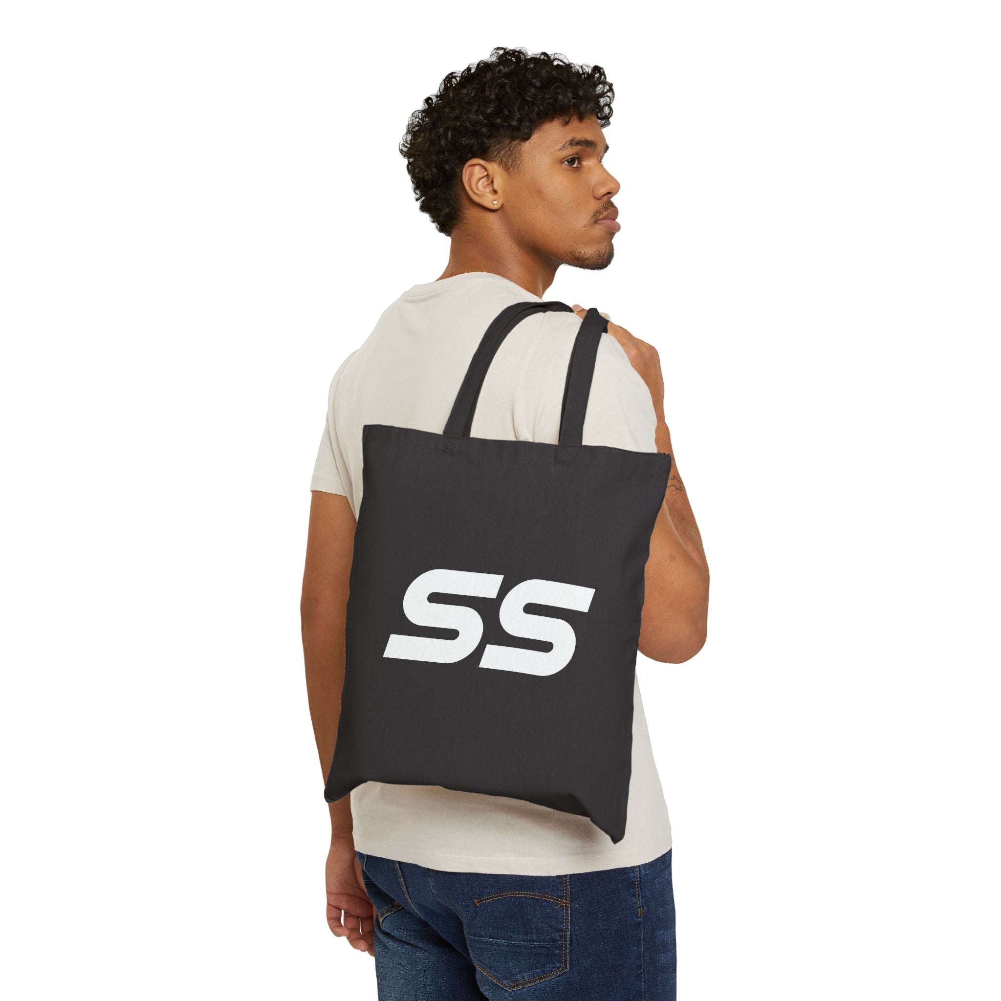 Tote Bag — Minimal White "SS" Logo Cotton Canvas Tote