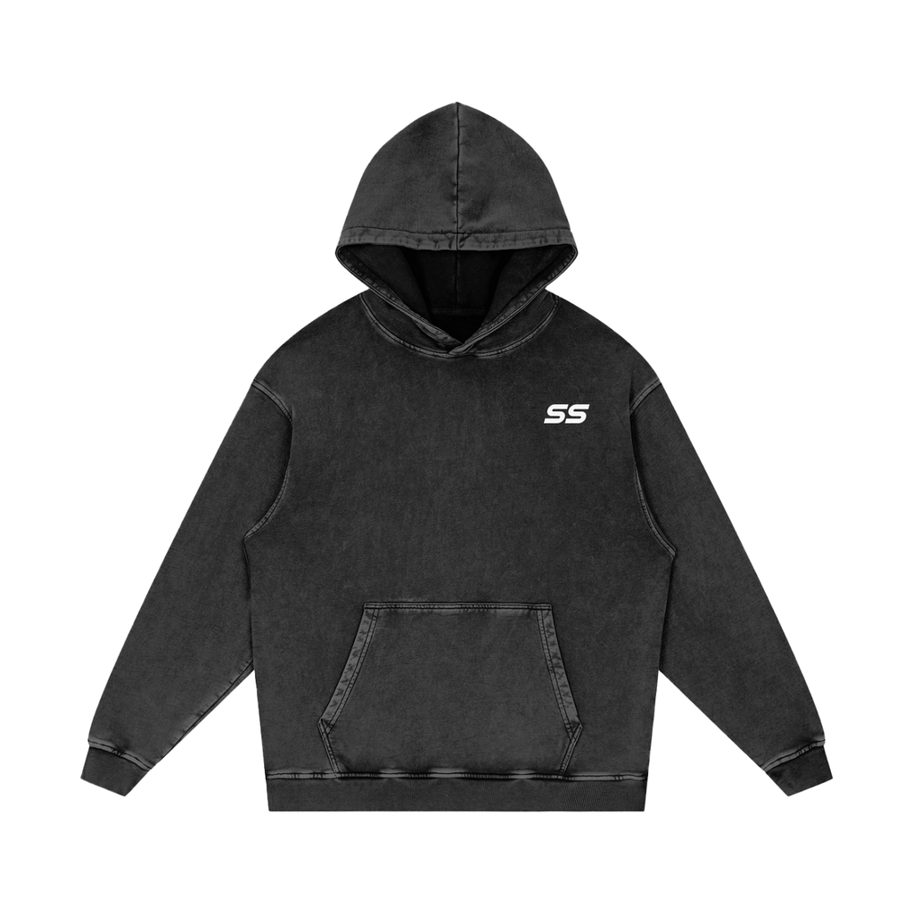 "SS" Logo Washed Loose Cotton Hoodie