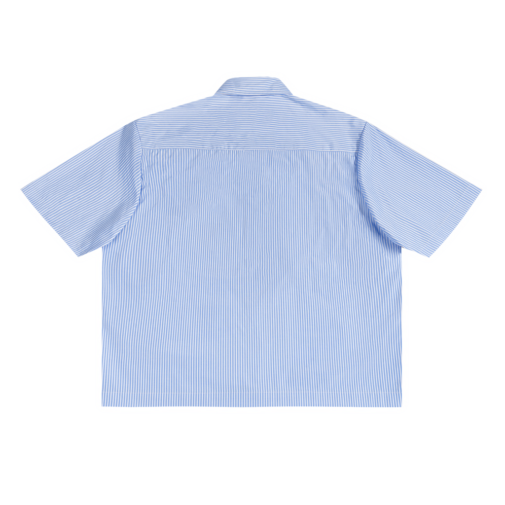 "SS" Logo Oversized Vertical Stripe Boxy Button Shirt